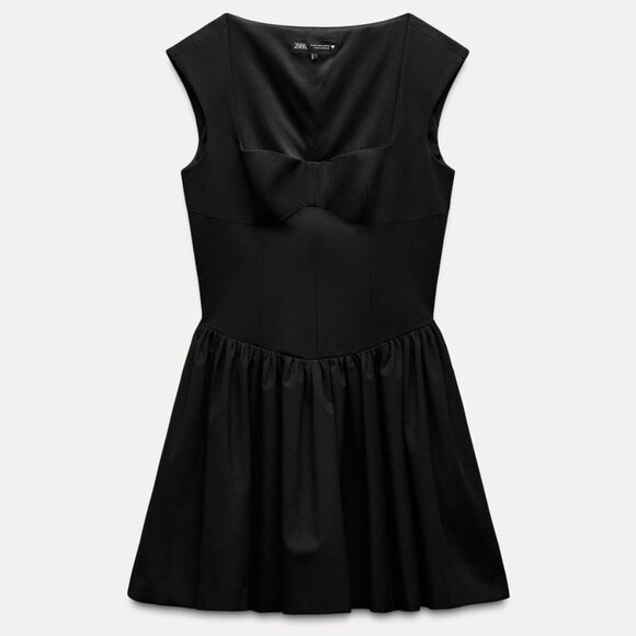 ZARA | SQUARE NECK PLEATED DRESS - Picture 2 of 3